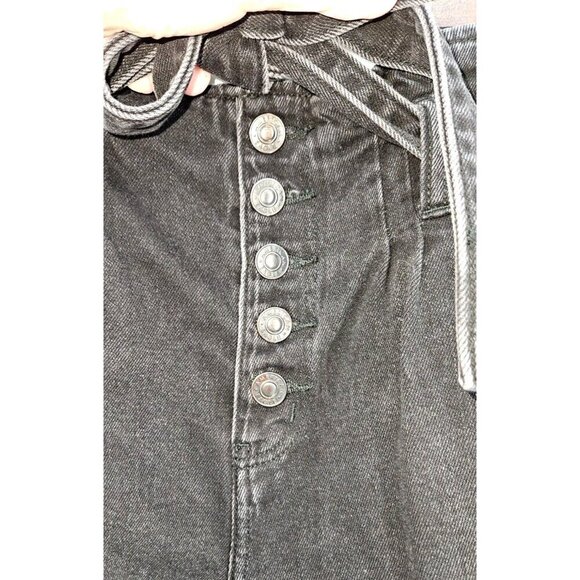 American Eagle AE Paperbag Mom Shorts Sz 4 Black High Rise Tie Belt Button Fly - Picture 8 of 11